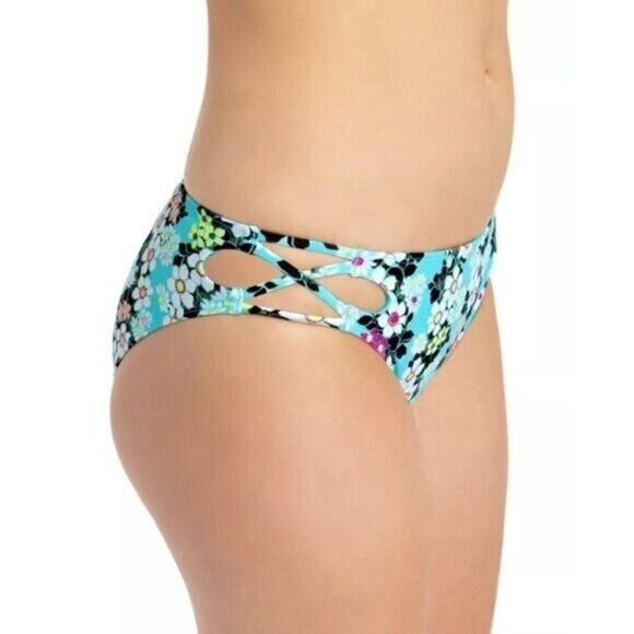 California Waves Womens Blue Floral Strappy Swim Bottom. XSmall - Picture 2 of 7